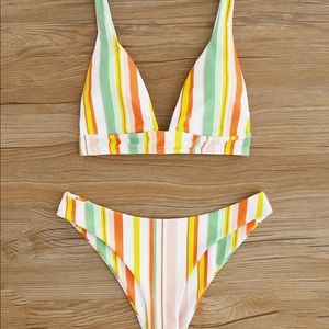 NEW Multi Colored Striped V Neck Bikini Swimsuit